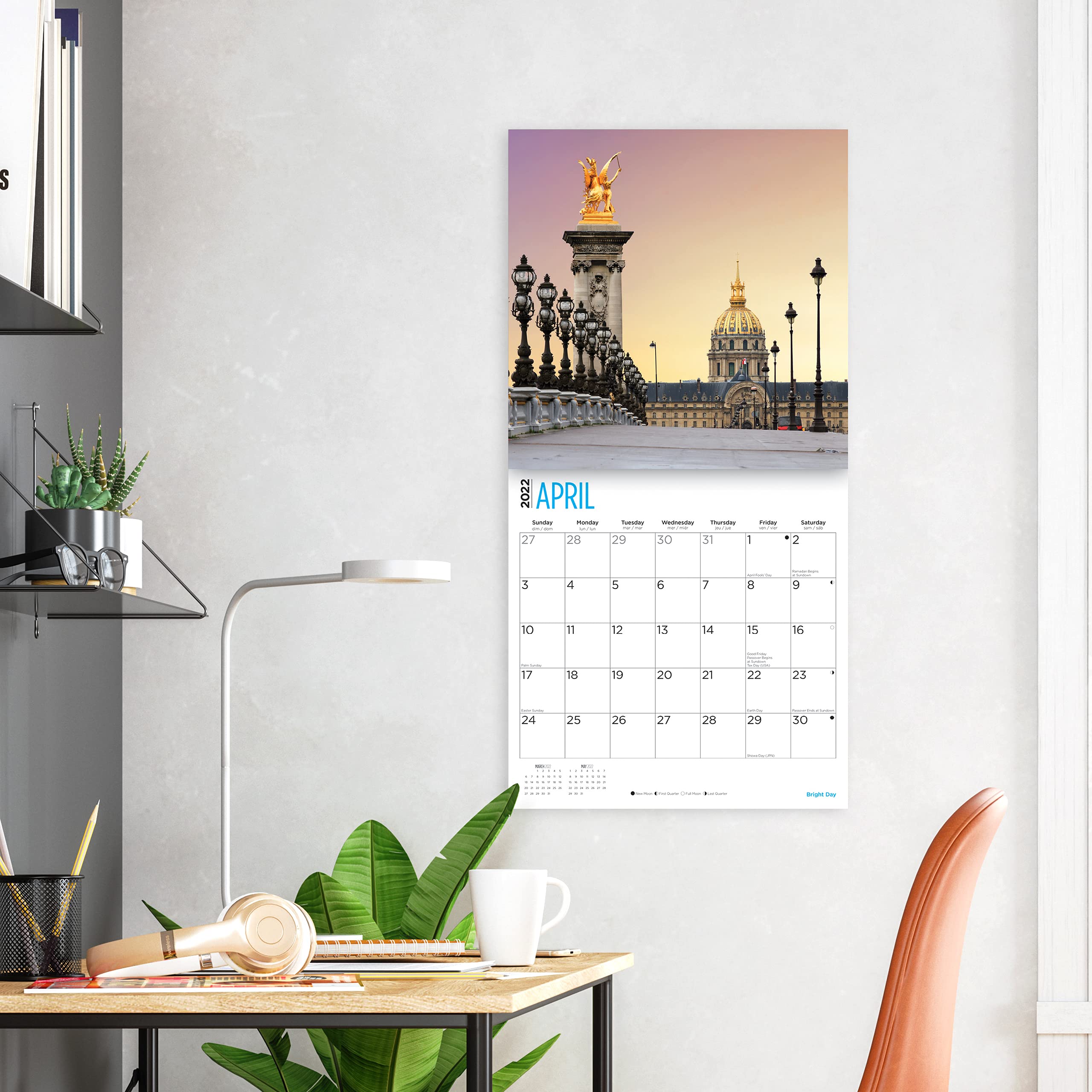 2022 Paris Wall Calendar by Bright Day, 12 x 12 Inch, European